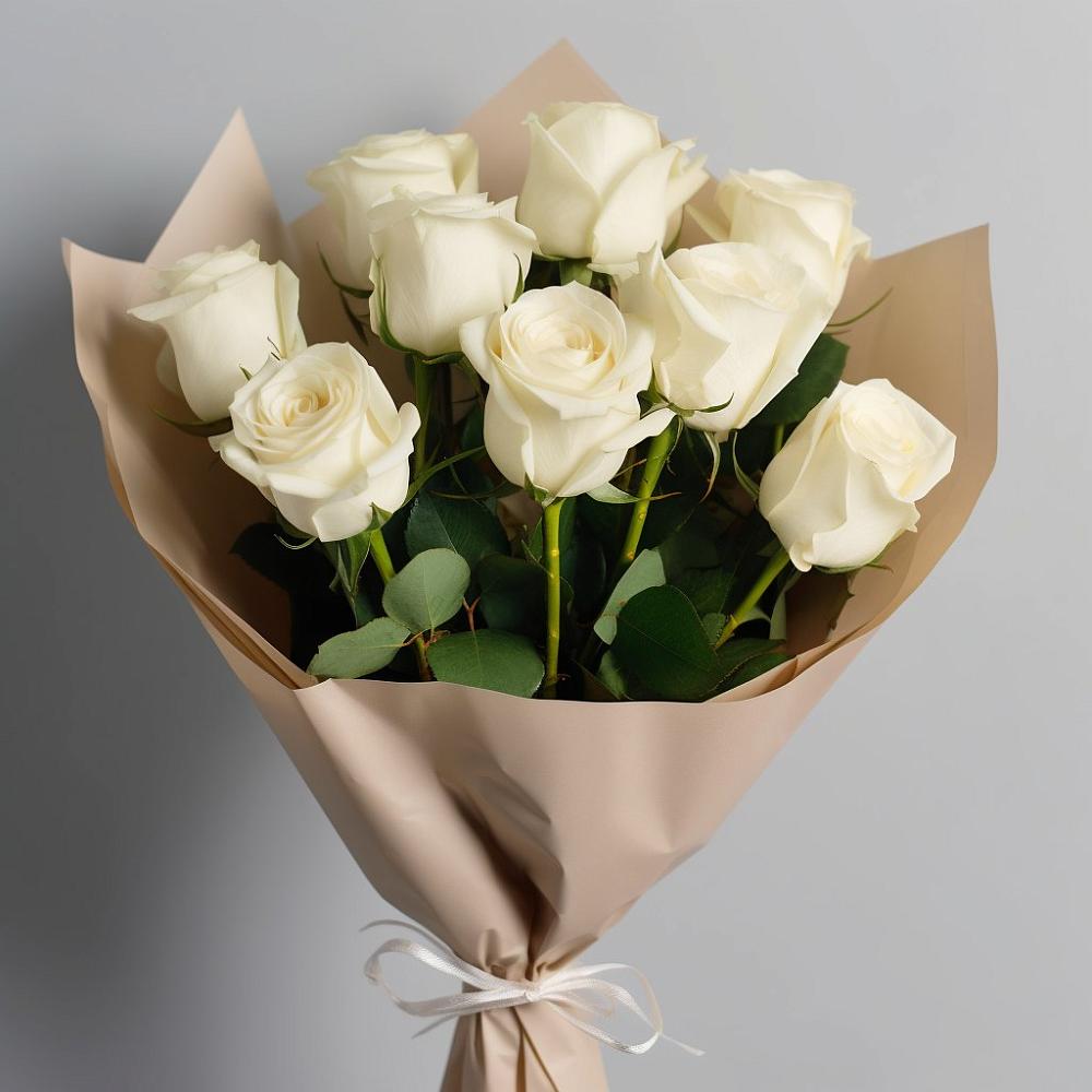 Букет 9 Белых роз Эдлесс Лав в Солнечнодольске