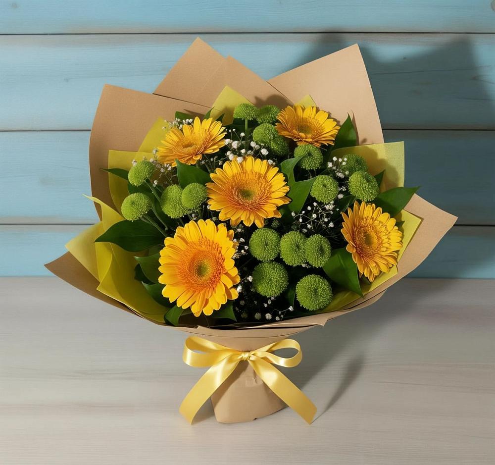 Букет цветов из: Герберы и Хризантемы в Солнечнодольске