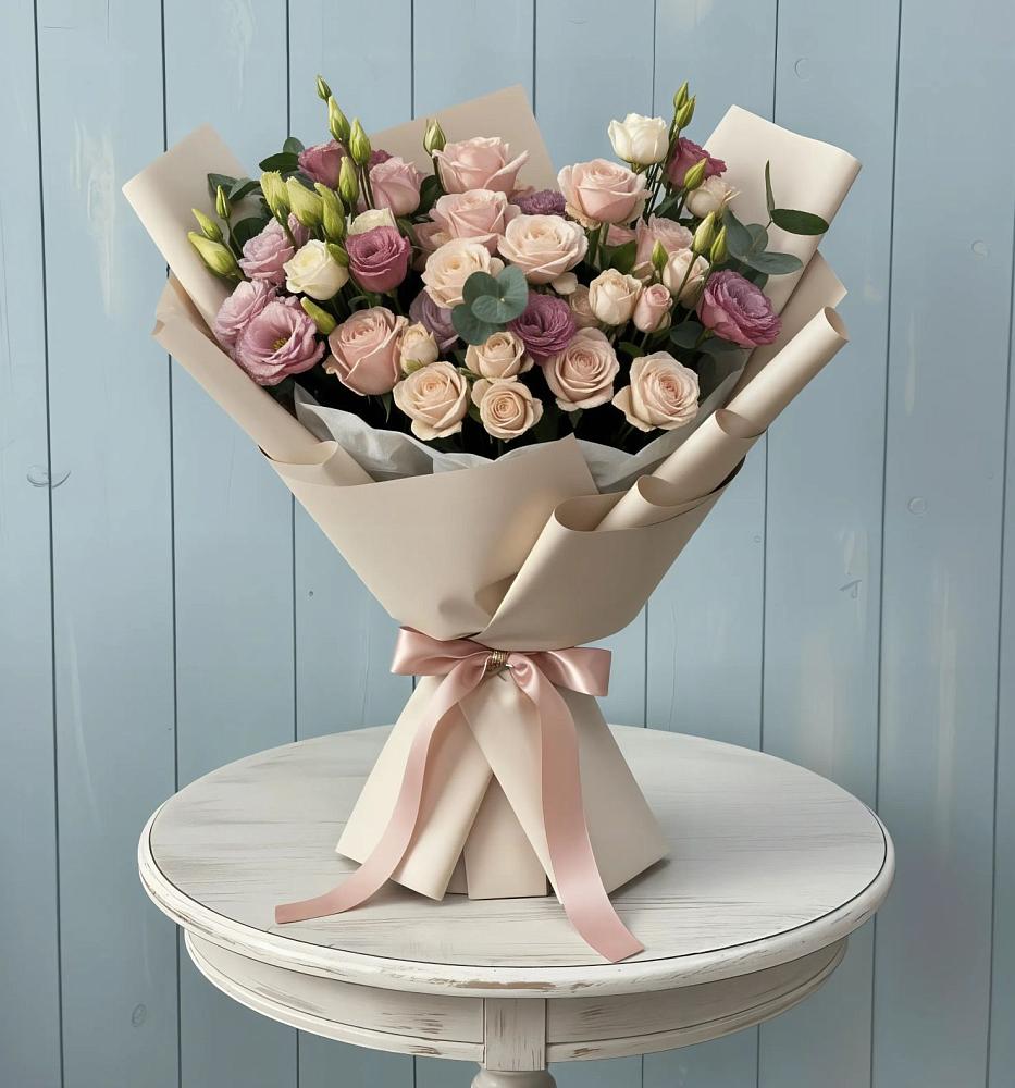 Букет цветов из: Розы и Лизиантусы в Солнечнодольске