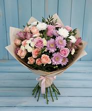 Букет цветов из:  Хризантемы, Розы и Альстромерии в Солнечнодольске