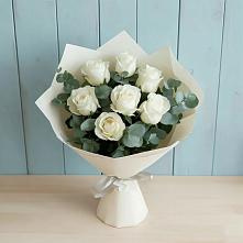 Букет Белые розы в Эвкалипте #REPLACE_PRED# Солнечнодольске